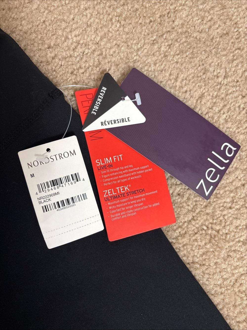 Zella Nordstrom Women’s Black Stretch Leggings Slim Fit Size M Brand New Tags - Picture 2 of 4